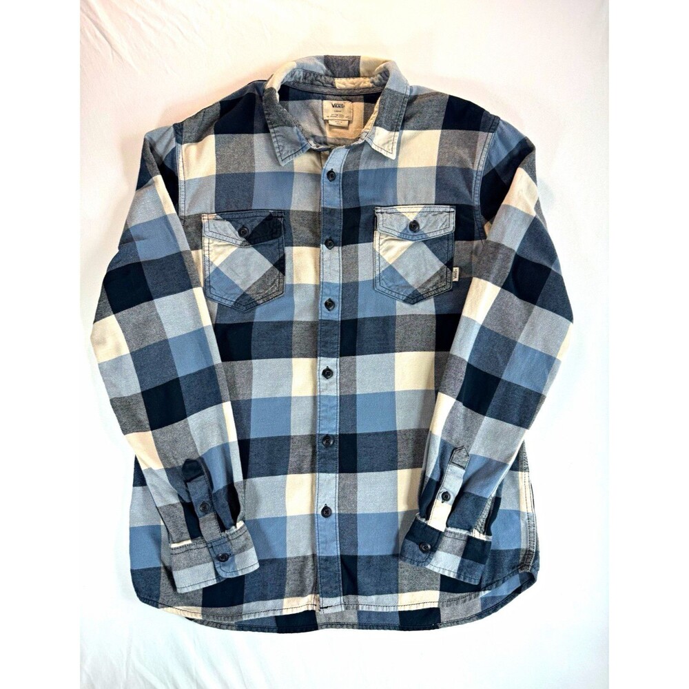 Vans Men's Box Flannel Plaid Shirt Large Black Blue Oatmeal Skate Streetwear